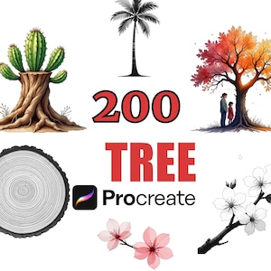 200 Procreate Tree Stamps Brush Set, Woodland Clip Art Brushes, Nature Designs, Digital Tree Stencils, Eco-Friendly Digital Art