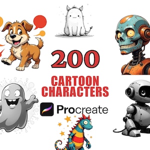 200 Cartoon Characters Procreate Stamp Brush Set, Fun Clip Art Designs, Playful Illustrations, Digital Brushes, Creative Art Supplies
