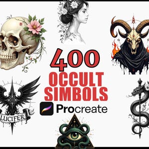 Ensemble de 400 tampons de tampons symboles occultes procréer, Pinceaux numériques, Dessins mystiques, Symboles ésotériques, Pochoirs de sorcellerie, Éléments de tatouage