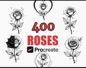 400 ROSES Procreate Stamps Brush Set, Floral Tattoo Design Bundle, Digital Brushes for Designers and Tattoo Artists, Stamp Designs