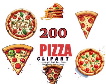 200 PIZZA Clipart Bundle - Delicious Pizza Designs, Pizza Illustrations, Food Clip Art, Pizza Party Graphics, Digital Download