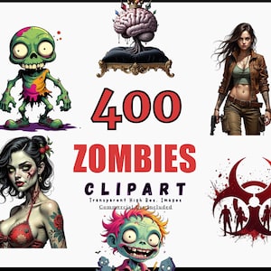 ZOMBIE Clipart Bundle - 400 Transparent PNG, Halloween Digital Art, Creepy Illustrations, Spooky Decor, Commercial Use, Instant Download
