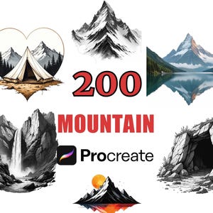 200 Mountain Procreate Stamps & Brushes, Nature Clip Art Bundle, Landscape Designs, Outdoor Graphics, Digital Stamp Brushes