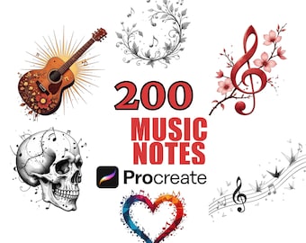 200 Music Notes Procreate Stamps Brush Set, Digital Music Clip Art, Melody Designs, Music Theme Stencils, Musical Brushes, Art Pack