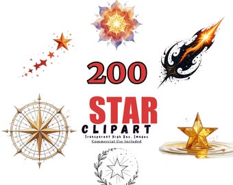 200 STAR Clipart Bundle - Celestial Icons, Shining Stars, Starry Night Illustrations, Digital Clip Art for Scrapbooking & Craft Projects