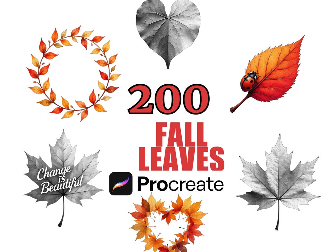 200 Fall Leaves Procreate Stamp Brushes Set, Autumn Clipart Bundle ...