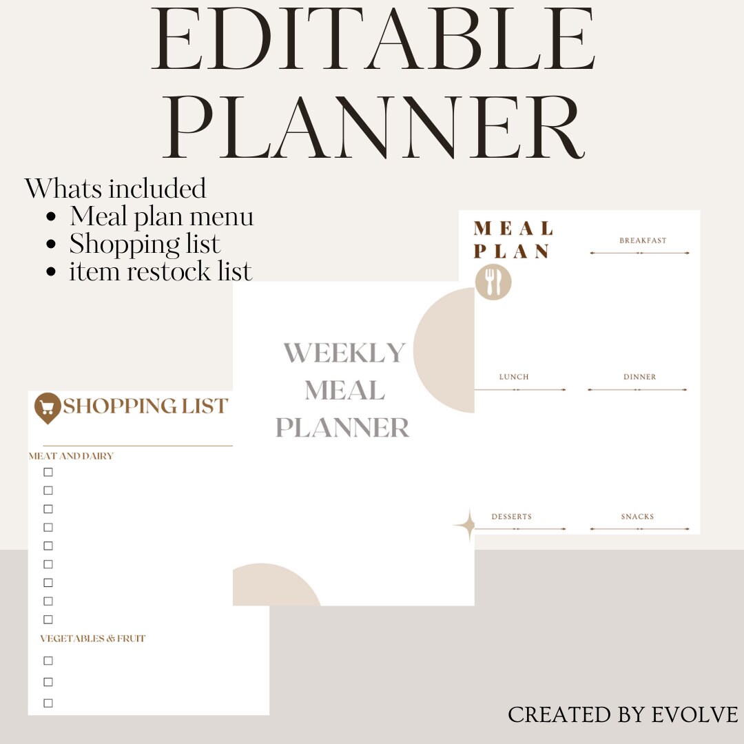Digital Meal Planner Editable Planner Kitchen Inventory - Etsy