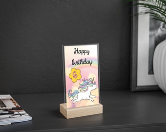 6. Geburtstag Einhorn Acryl Schild mit Holzständer