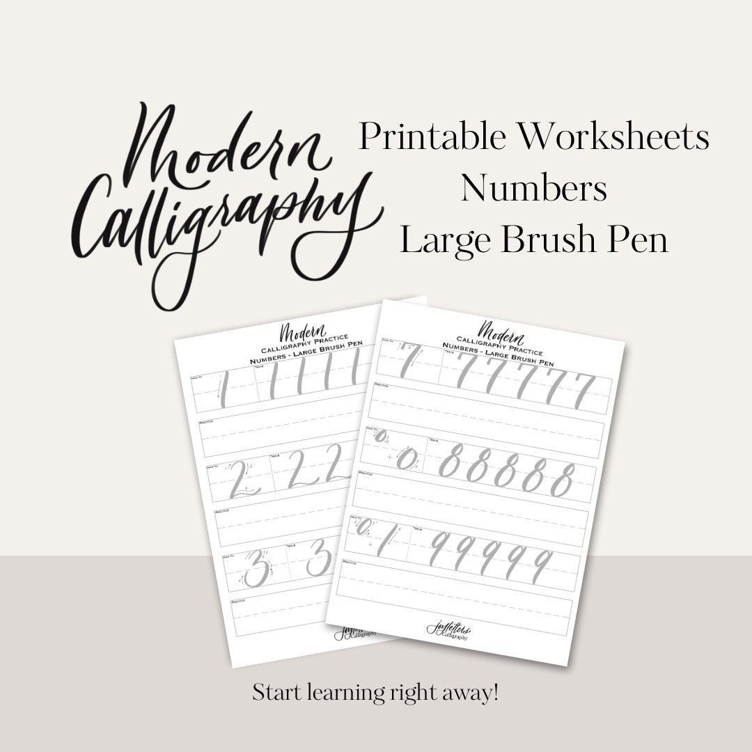 Numbers (large Brush Pen) Calligraphy Digital Worksheets | Printable ...