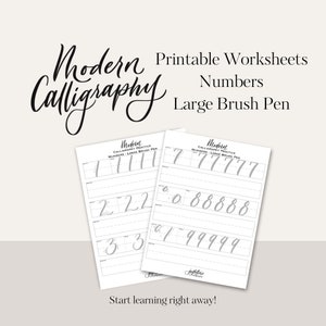 Numbers (Large Brush Pen) Calligraphy Digital Worksheets | Printable Modern Calligraphy | Brush Lettering Worksheets