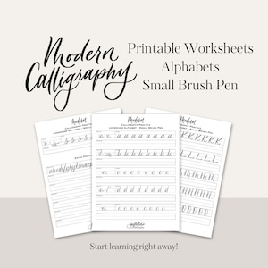 Lower & Uppercase Alphabets (Small Brush Pen) Calligraphy Digital Worksheets | Printable Modern Calligraphy | Brush Lettering Worksheets