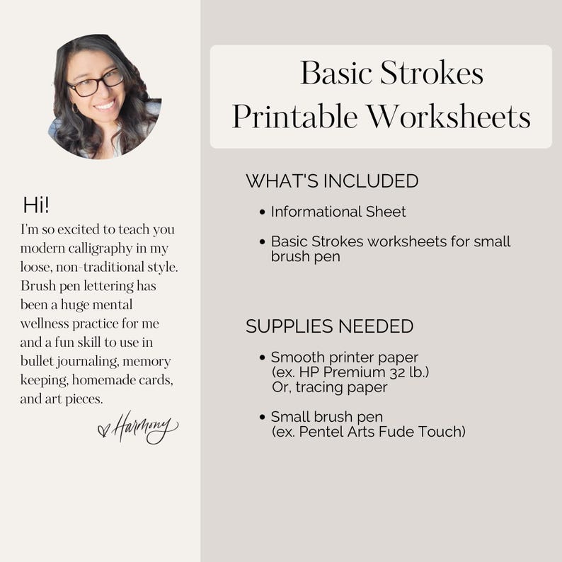 Basic Strokes (small Brush Pen) Calligraphy Digital Worksheets for ...