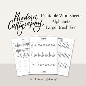 Lower & Uppercase Alphabets (Large Brush Pen) Calligraphy Digital Worksheets | Printable Modern Calligraphy | Brush Lettering Worksheets