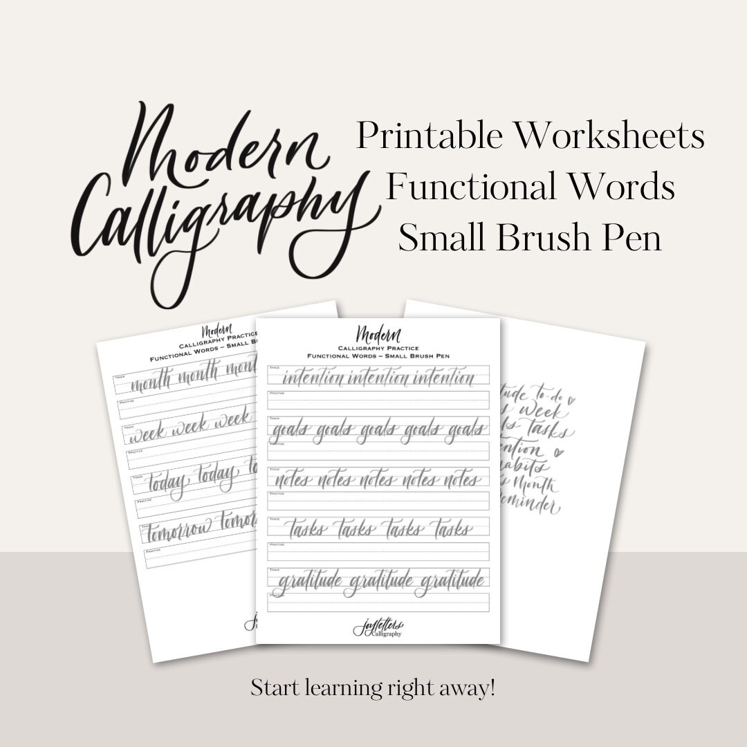 Functional Words small Brush Pen Calligraphy Digital Worksheets