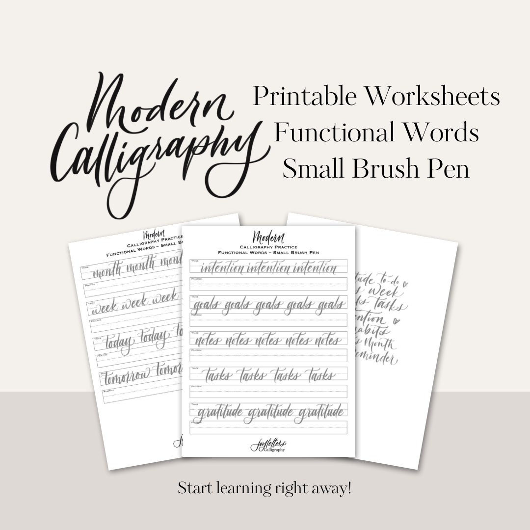 Functional Words small Brush Pen Calligraphy Digital Worksheets ...