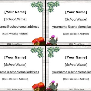 Meet the Teacher Night Cartes de visite - Cactus et plantes grasses