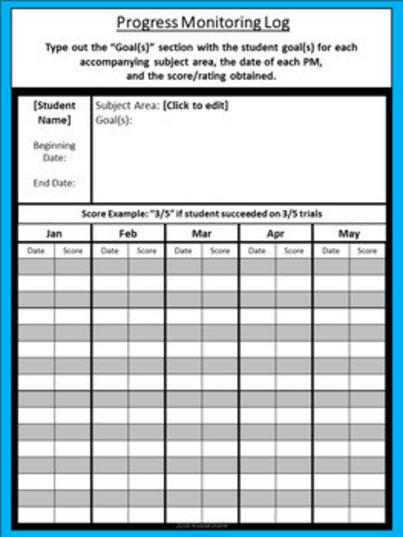 Behavior Documentation Progress Monitoring Logs Aqua Etsy