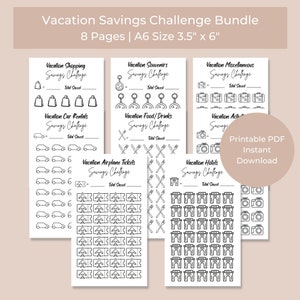 A6 Vacation Savings Challenge Bundle, Money Saving Challenge, Savings Tracker, Cash Budgeting, Printable PDF