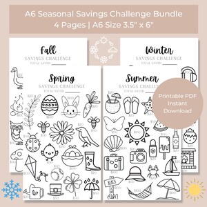 A6 Seasonal Savings Challenge, Budget Challenge, Money Challenge, Envelope Challenge, Sinking Funds, Set of 4