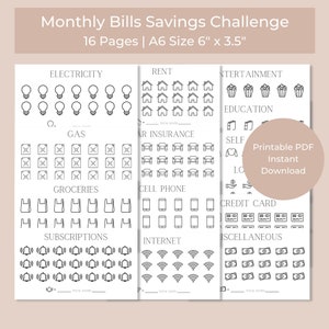 A6 Monthly Bills Savings Challenge, Savings Tracker, Cash Budgeting Envelopes, Sinking Funds, Savings Challenge Printable, Set of 16