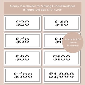Placeholder Money Bundle for Cash Envelopes, Cash Placeholder, Money Challenge, Money Saving, Money Envelopes, Money Holder, Set of 8