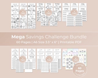 A6 Mega Geldspar-Challenge, Tracking von Bargeld, Bargeldbudgetierung, Spareinlagen, Sparbuch, Mega Bundle, druckbare PDF-Datei