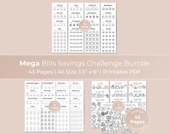 A6 Mega Bills Savings Challenge, Money Challenge, Money Tracker, Savings Binder, Savings Tracker, Cash Budget, Budget Binder, Cash Envelopes