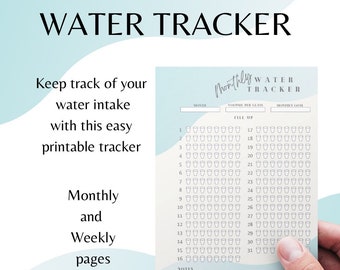 Printable Water Intake Tracker | Monthly, Weekly (PDF Download)