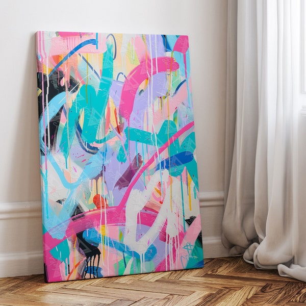 Colorful Abstract Canvas Wall Art | Bright Modern Canvas Art Print | Bold Pastel Digital Abstract for Office Decor | Vibrant Art Home Decor
