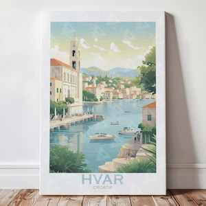 Hvar, Croatia&#39;s hidden treasure - Vintage stretched canvas wall art, travel poster print showcasing the allure of this Croatian harbor gem!