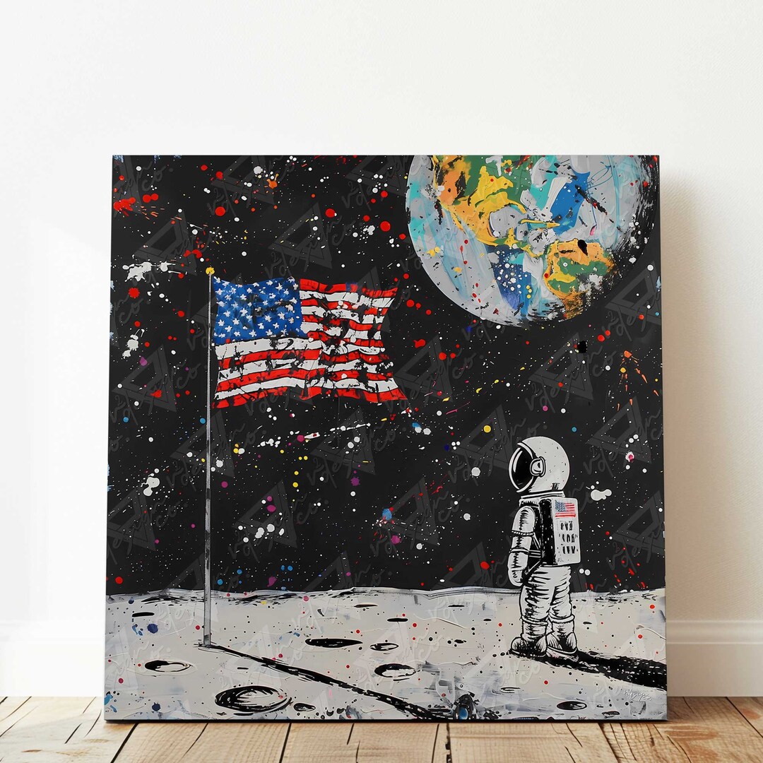 American Astronaut Graffiti Art Print | Patriotic Space Wall Art ...