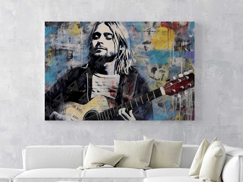 Kurt Cobain Art Nirvana Canvas Print 90s Rock Portrait Alternative Rock ...