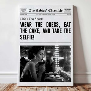 Vintage Trendy Newspaper Art Print | Canvas Wall Art | Motivational Wall Decor for Women | Dorm Room Decor | Trendy Wall Art | Gift for Her