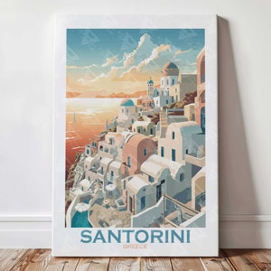 Dreamy Santorini Canvas - Vintage wall art, stretched canvas capturing the essence of Greece - Elevate your space with this travel print!