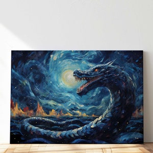 Transform Your Space with Serpent Van Gogh Starry Night-Inspired Canvas Wall Art - Snake Art Print Canvas Painting - Framed Canvas Art Décor