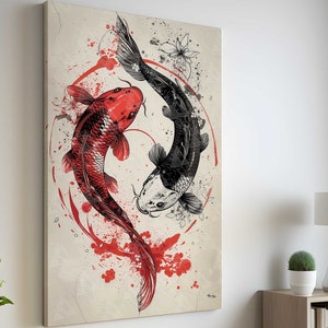 Koi Fish Yin Yang Canvas Art Chinese Feng Shui Wall Decor Fire and ...