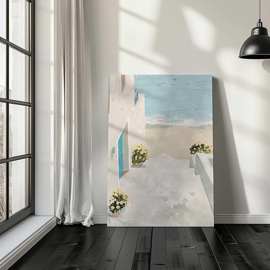 Greek Island Canvas Wall Art Whitewashed Villa Beach Print