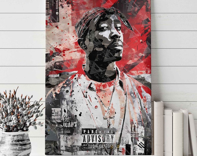 Echo of a Rap God: A Tribute to Tupac Shakur, Red & Black Graffiti Collage Canvas - Hip hop Art - Tupac Poster Canvas Art - Graffiti Canvas