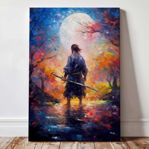 Samurai Japanese Canvas Wall Art, Colorful Abstract Art, Feudal Japan Samurai Artwork, Large Wall Decor for Living Room, Home Bedroom Decor
