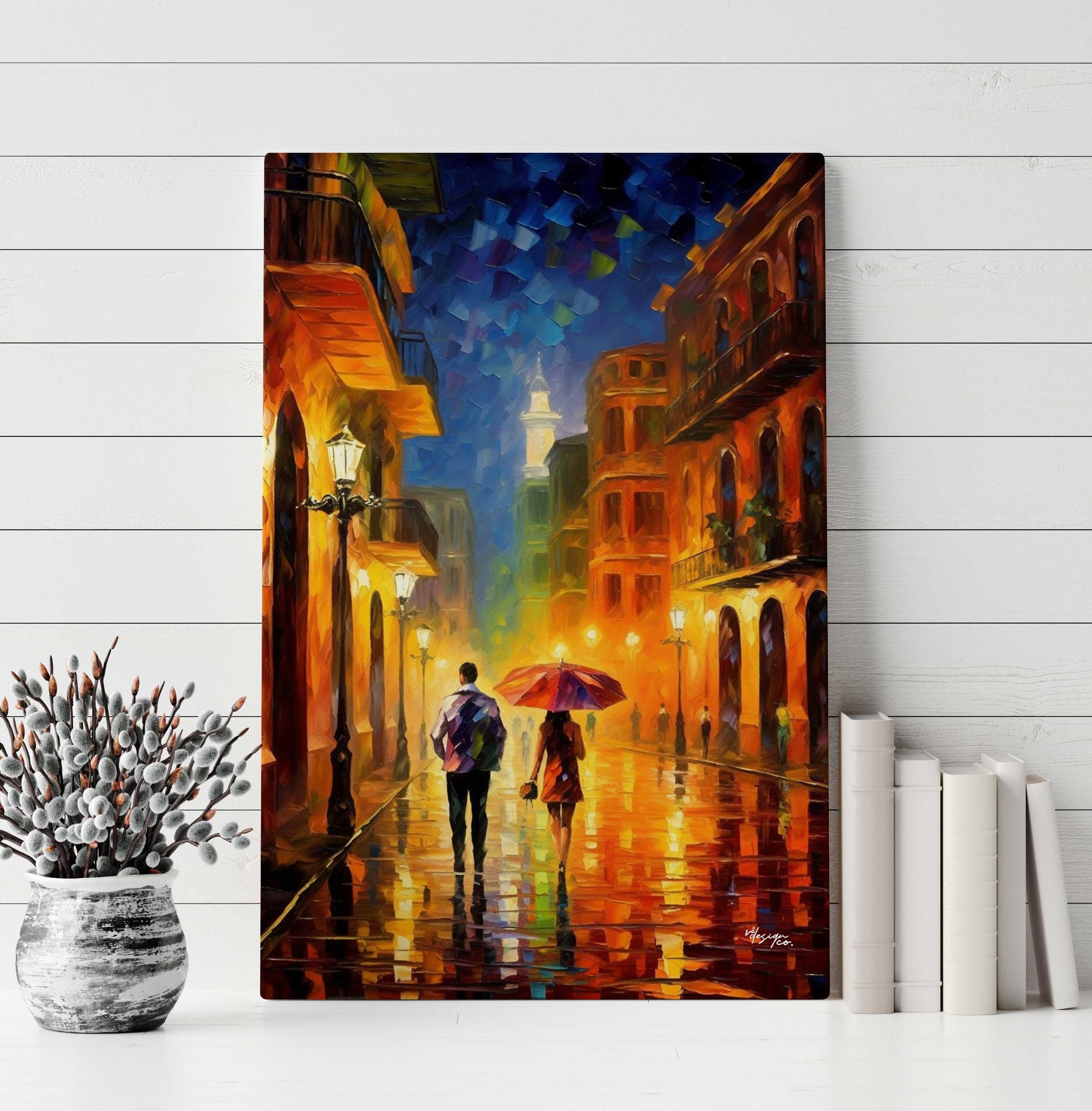 Contemporary Mixed Media Print on Canvas, Small Size, Featuring a Vibrant  City Scene for Office Wall Art, by Leonid Afremov Studio 