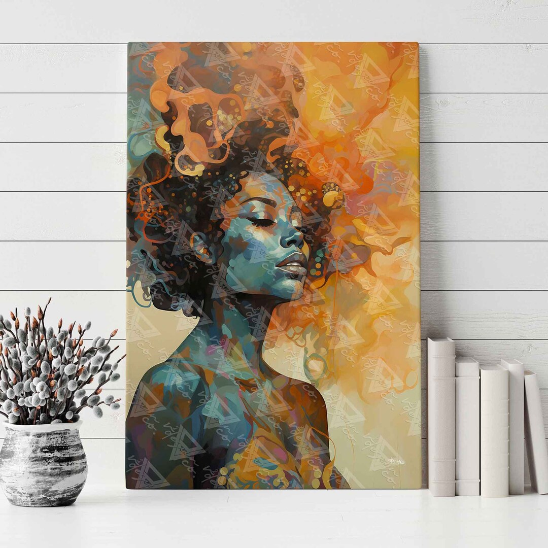 Contemporary African American Art Abstract Female Portrait of Black