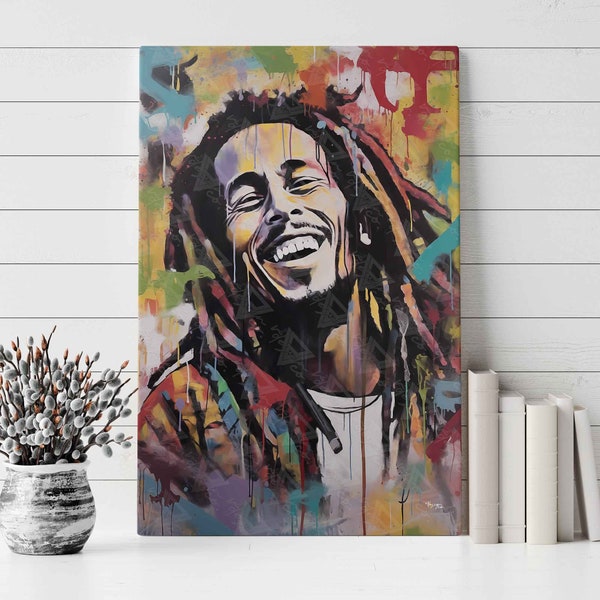 Bob Marley Wall Art Print - One Love Reggae Music Wall Poster - Iconic Singer Canvas Print - Music Legend - Rasta Decor - Marley Fan Gift