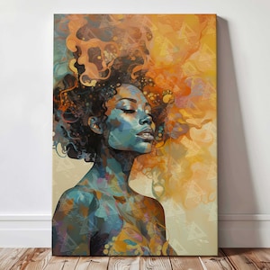 Bold African Woman Canvas Wall Art, Abstract Black Female Portrait, Large African American Wall Art for Living Room, Bedroom Decor Gift Idea