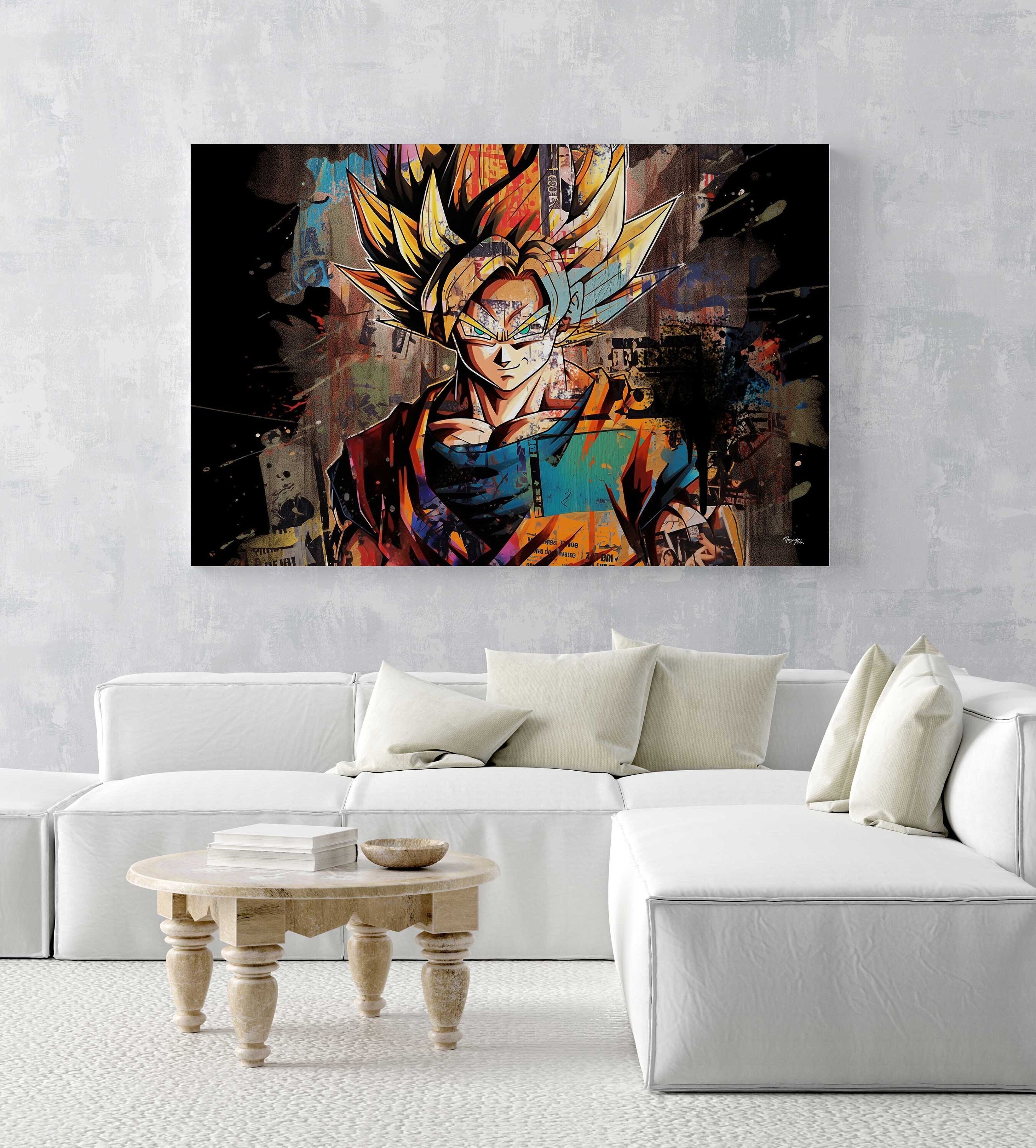 Super Saiyan Goku Graffiti Canvas Art Dragonball Z Wall Art Etsy