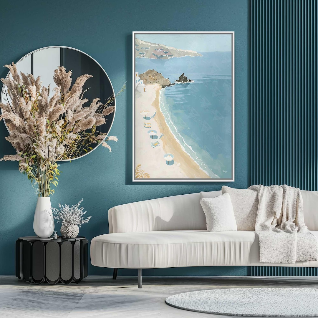 Mediterranean Coastal Canvas Wall Art, Framed Canvas Art, Greek Wall ...