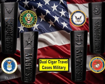 US Military Dual Cigar Hard Case Carrying Case Travel Box - Army, Navy, Air Force, Marines