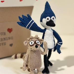 Handmade Rigby and Mordecai Plushies – Adorable Cartoon Pair, Soft Collectible Toys for Fans