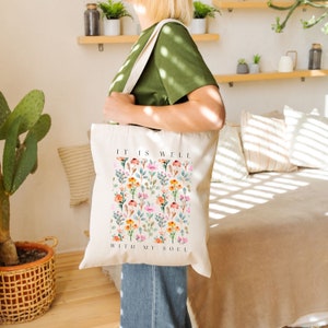 Christian Tote Bag, Cute Christian Bags, Grocery Bag, Bible Tote Bag, Church Tote Bag, Christian Gifts for Women, It is Well With My Soul