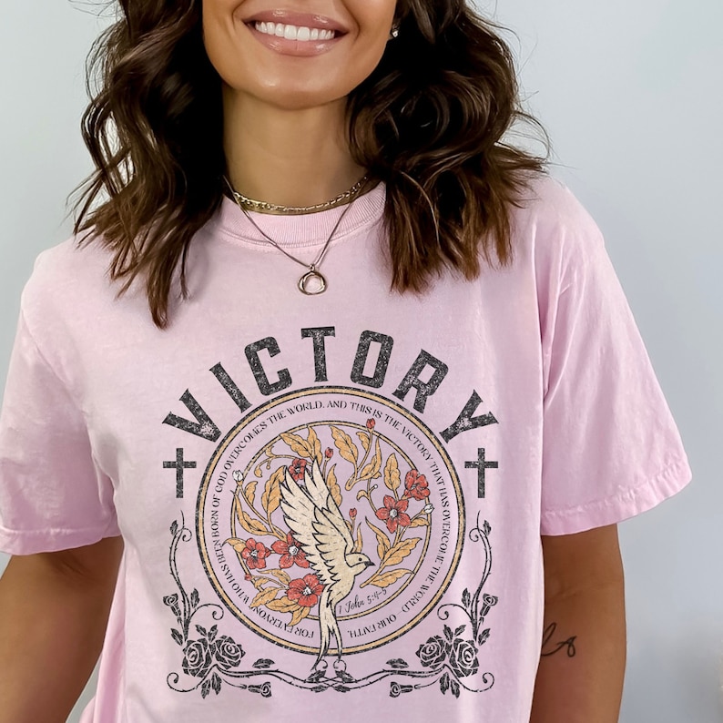 Christian Shirt Comfort Colors, Victory Shirt, Scripture Tees, Jesus Apparel, Oversized Christian Shirts, Christian Apparel, God Tees Blossom