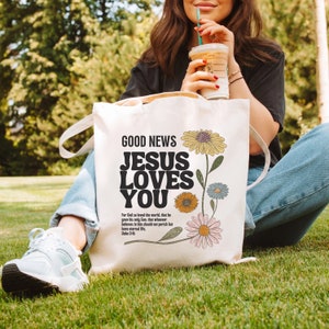 Good News Jesus Loves You Christian Tote Bag, John 3:16 Cute Christian Bag, Bible Tote Bag, Church Tote Bag, Christian Gifts for Women